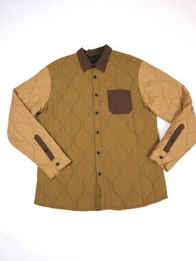 Reason Mens Quilted Shirt Jacket Shacket Brown Colorblocked Button Down Lined XL